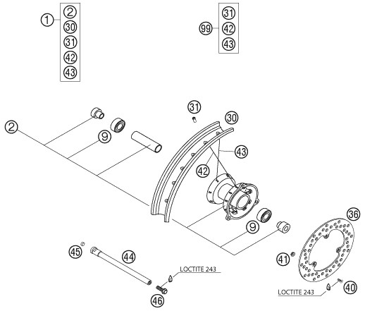 Sprängskiss: Front Wheel – KTM 65 SX 2002