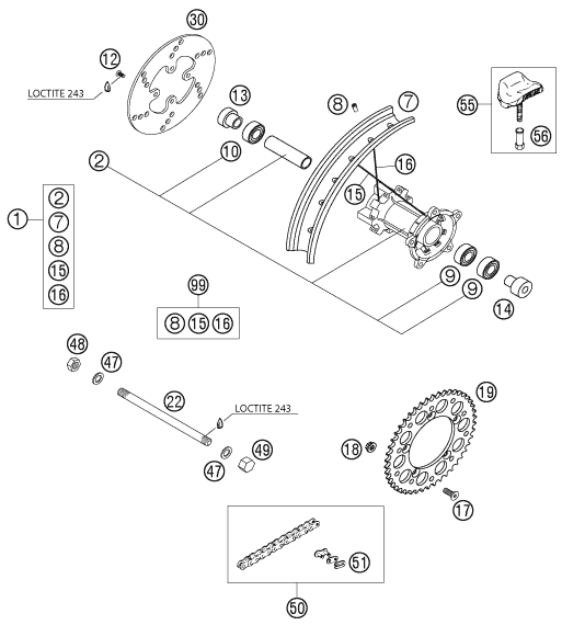 Sprängskiss: Rear Wheel – KTM 65 SX 2002