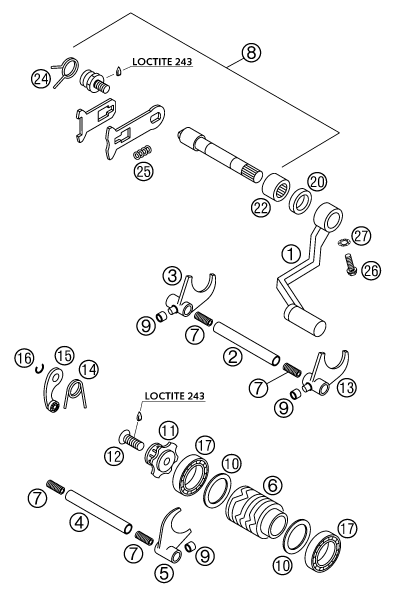 Sprängskiss: Shifting Mechanism – KTM 65 SX 2002