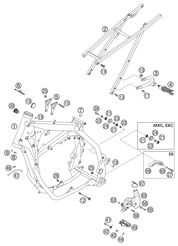 Sprängskiss: Frame – KTM 125 SXS 2002