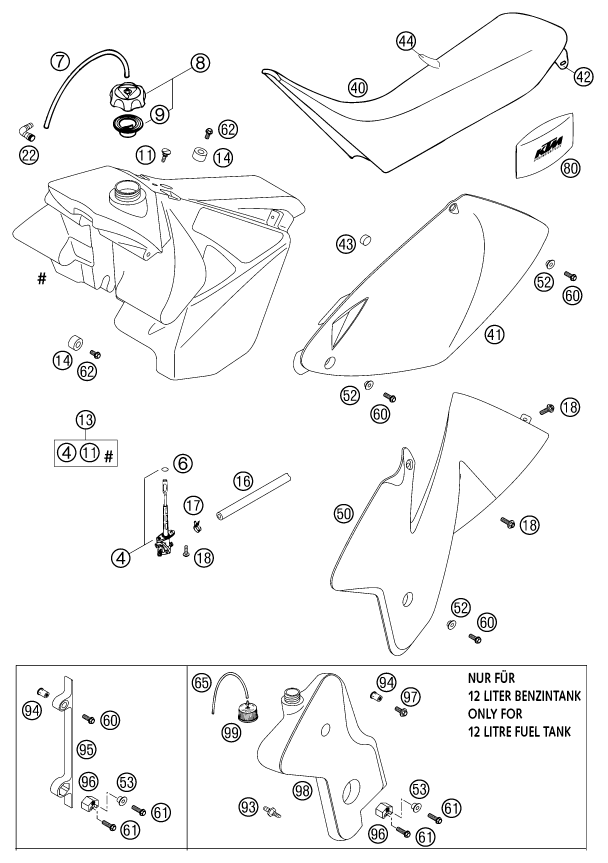 Sprängskiss: Tank, Seat – KTM 380 EXC 2002