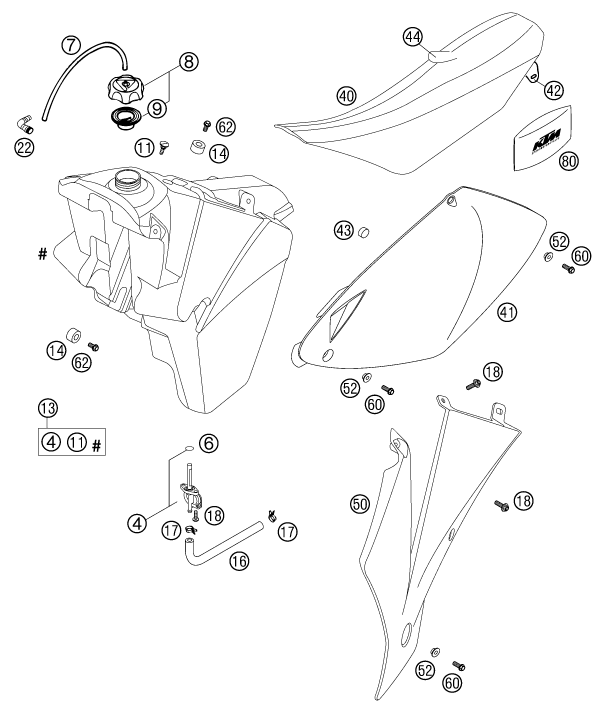 Sprängskiss: Tank, Seat – KTM 380 SX 2002
