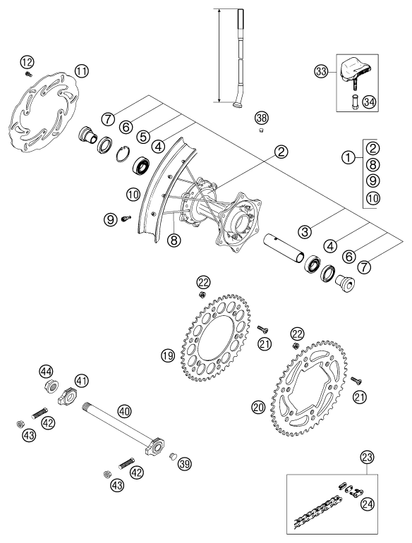 Sprängskiss: Rear Wheel – KTM 380 EXC 2002