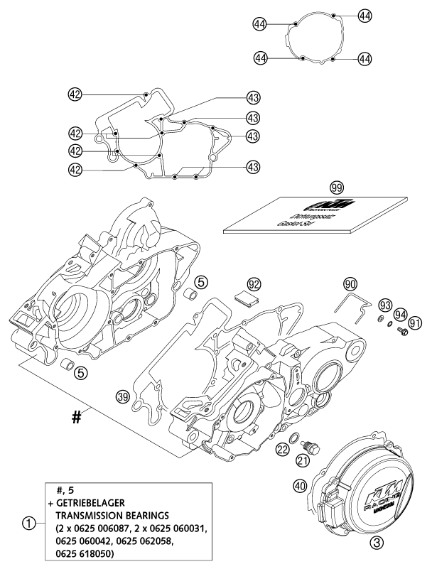 Sprängskiss: Engine Case – KTM 125 SXS 2002