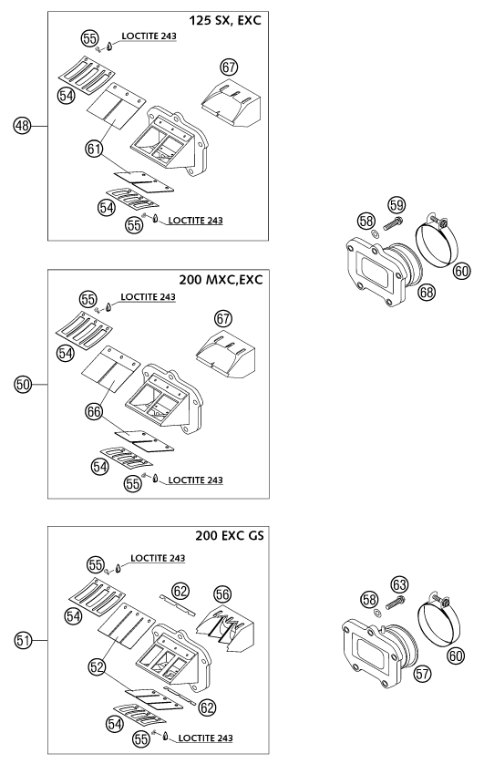 Sprängskiss: Reed Valve Case – KTM 125 SXS 2002