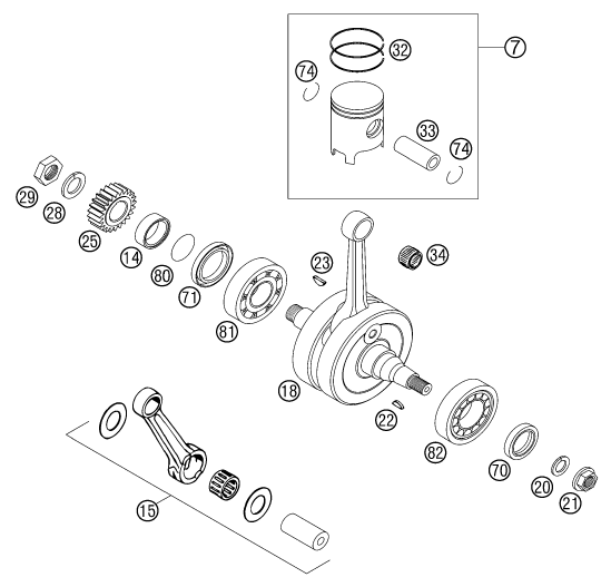 Sprängskiss: Crankshaft, Piston – KTM 125 SXS 2002