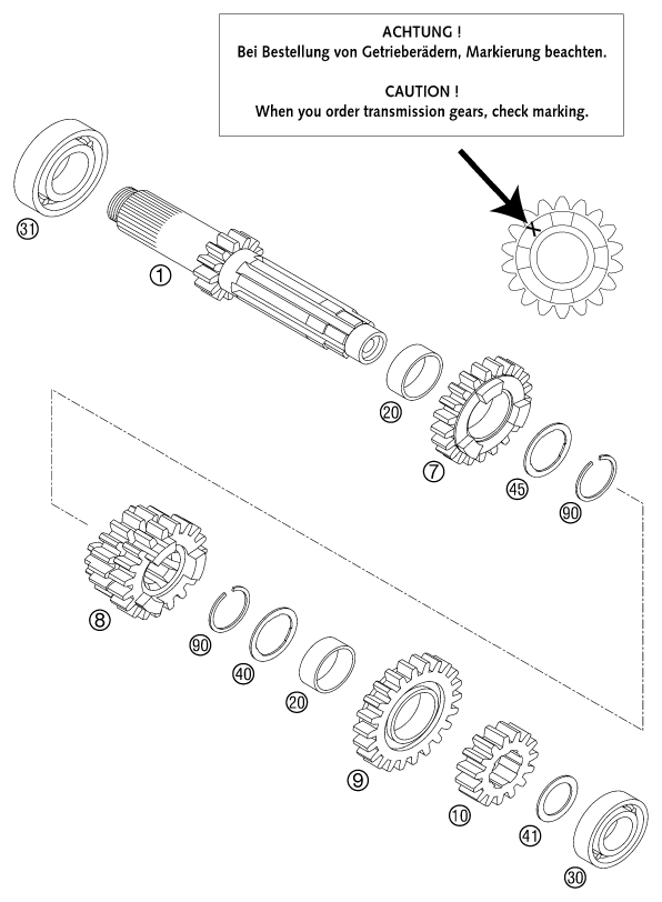 Sprängskiss: Transmission I - Main Shaft – KTM 125 SXS 2002