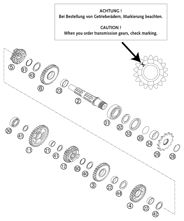 Sprängskiss: Transmission II - Countershaft – KTM 125 EXC SIX-DAYS 2001