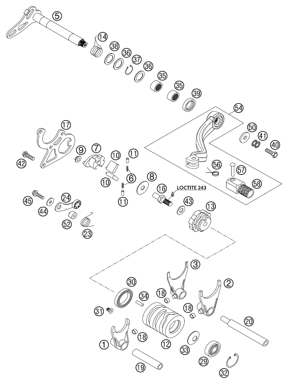Sprängskiss: Shifting Mechanism – KTM 125 SXS 2002