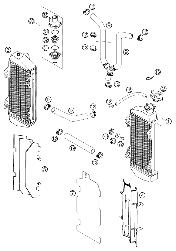Sprängskiss: Cooling System – KTM 125 SX '99