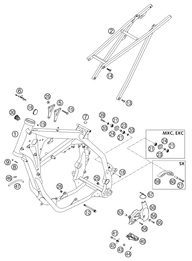 Sprängskiss: Frame – KTM 380 EXC 2002