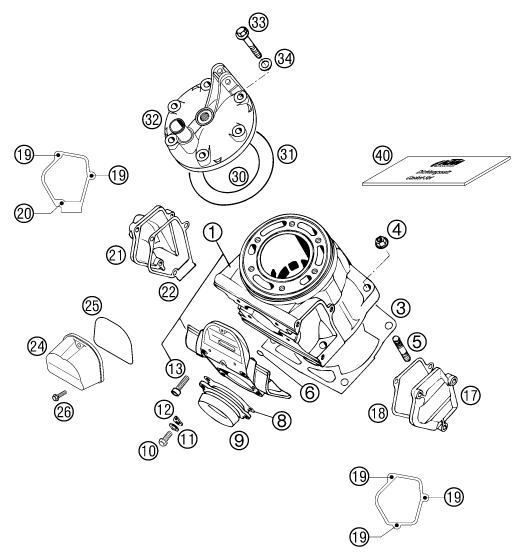 Sprängskiss: Cylinder, Cylinder Head – KTM 380 SX 2002