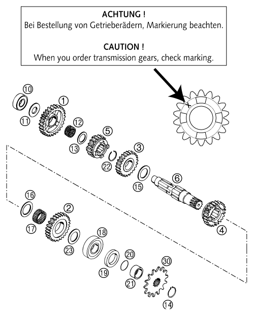 Sprängskiss: Transmission II - Countershaft – KTM 380 SX 2002