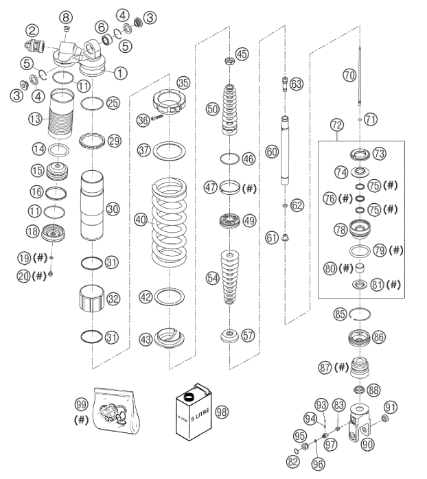 Sprängskiss: Shock Absorber Disassembled – KTM 660 SM FACTORY REPLICA 2002