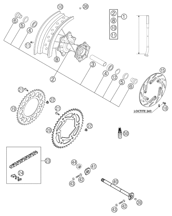 Sprängskiss: Rear Wheel – KTM 660 SM FACTORY REPLICA 2002