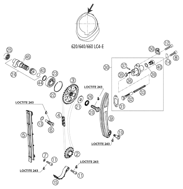 Sprängskiss: Timing Drive – KTM 660 SM FACTORY REPLICA 2002