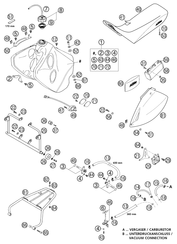Sprängskiss: Tank, Seat – KTM 640 ADVENTURE-R 2002