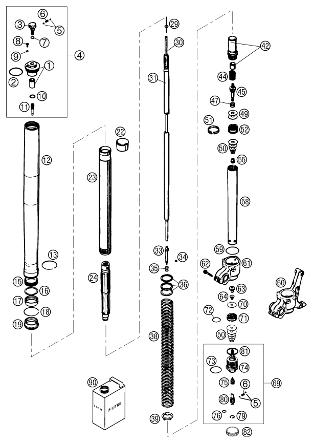 Sprängskiss: Front Fork Disassembled – KTM 625 SC 2002
