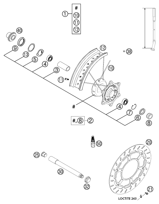 Sprängskiss: Front Wheel – KTM 625 SC SUPER-MOTO 2002