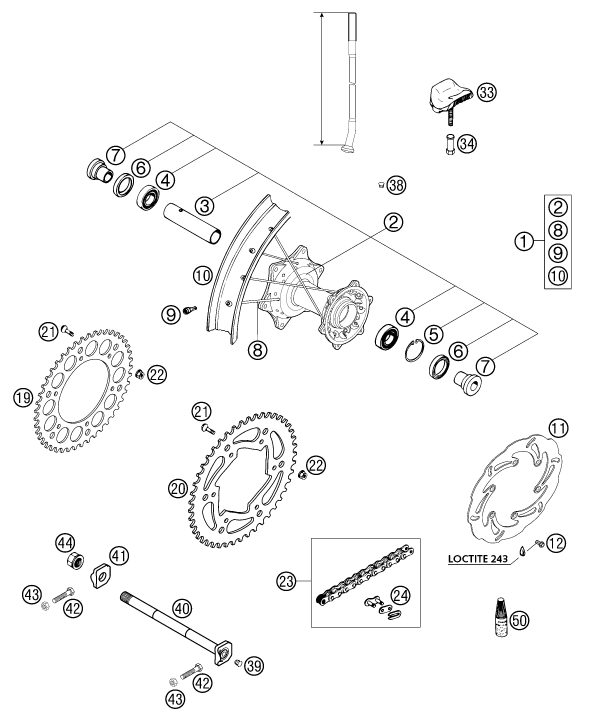 Sprängskiss: Rear Wheel – KTM 625 SC 2002