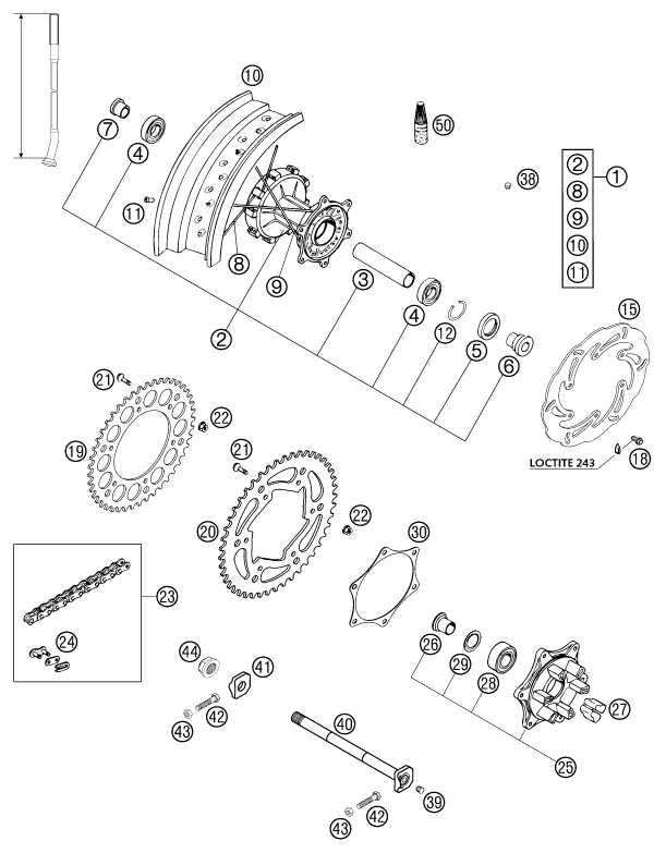 Sprängskiss: Rear Wheel – KTM 625 SC SUPER-MOTO 2002