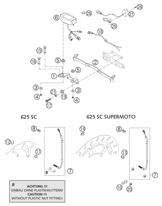 Sprängskiss: Instruments / Lock System – KTM 625 SC 2002