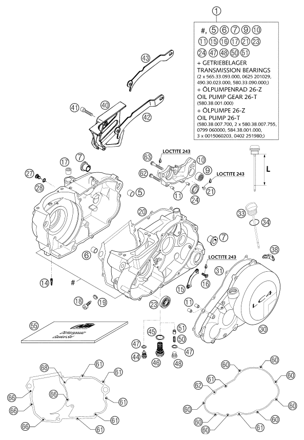 Sprängskiss: Engine Case – KTM 625 SC 2002