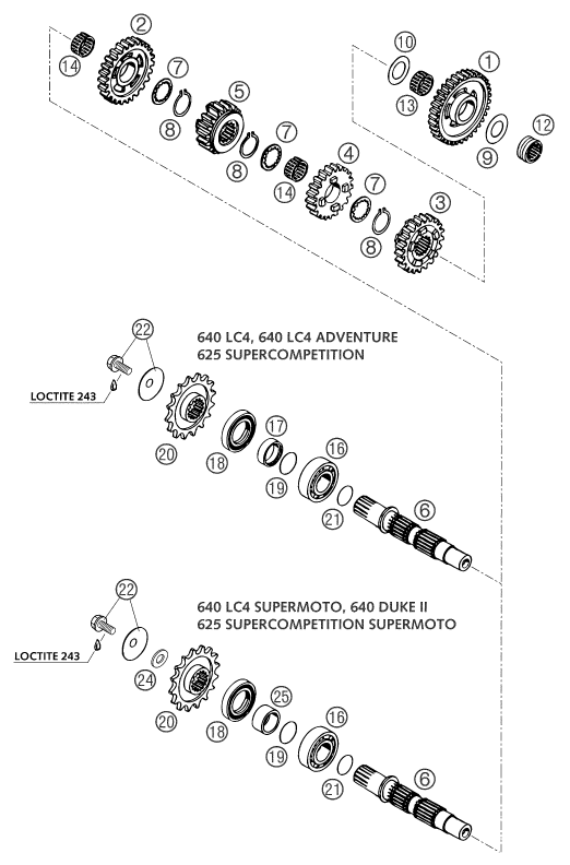 Sprängskiss: Transmission II - Countershaft – KTM 640 DUKE II ORANGE 2002