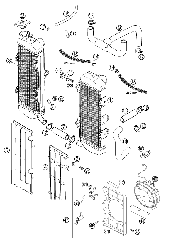 Sprängskiss: Cooling System – KTM 625 SC 2002