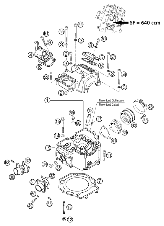 Sprängskiss: Cylinder Head – KTM 625 SC 2002