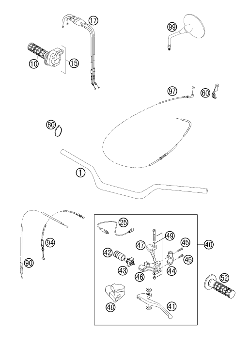 Sprängskiss: Handlebar, Controls – KTM 640 LC4-E ORANGE 18L 2002