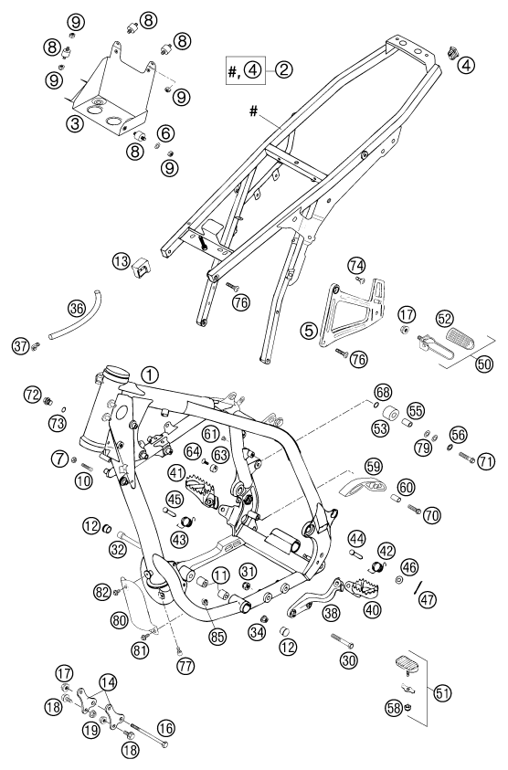 Sprängskiss: Frame – KTM 640 LC4-E ORANGE 18L 2002