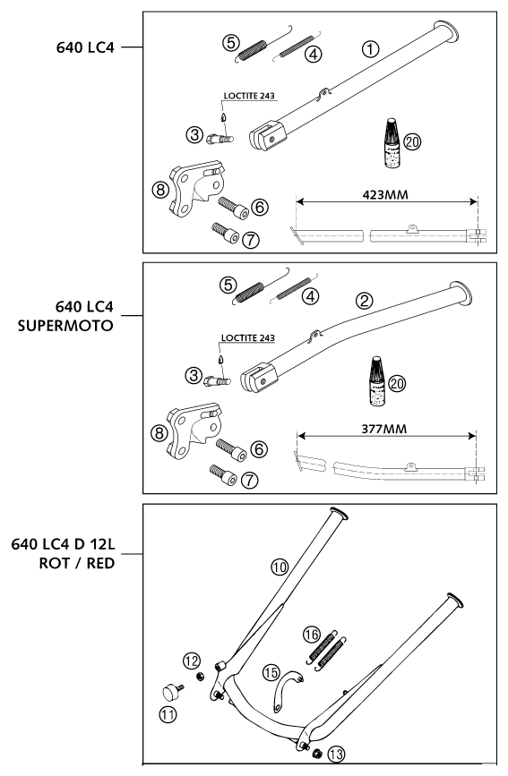 Sprängskiss: Side / Center Stand – KTM 640 LC4-E ORANGE 18L 2002