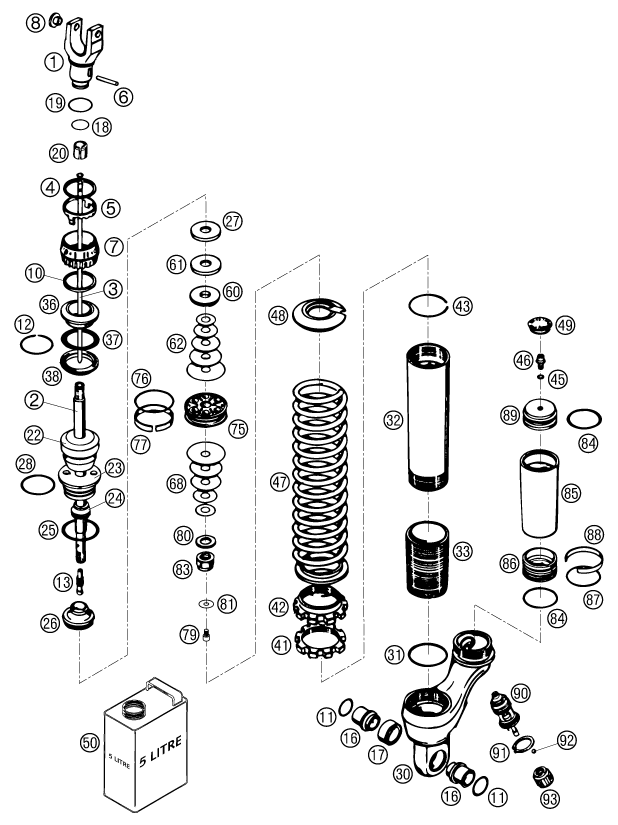 Sprängskiss: Shock Absorber Disassembled – KTM 640 LC4-E ORANGE 18L 2002