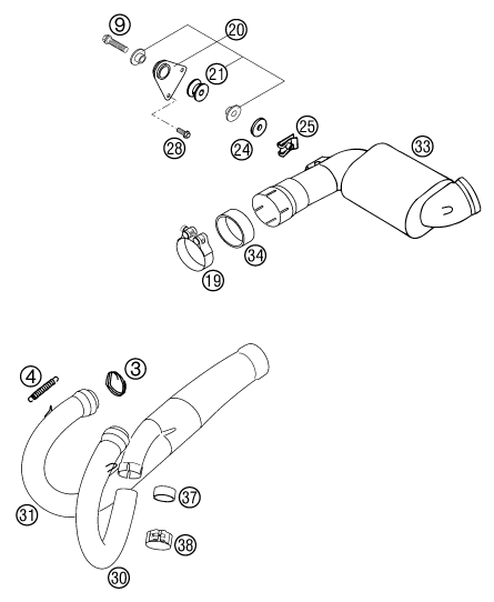 Sprängskiss: Exhaust System – KTM 640 LC4-E ORANGE 18L 2002