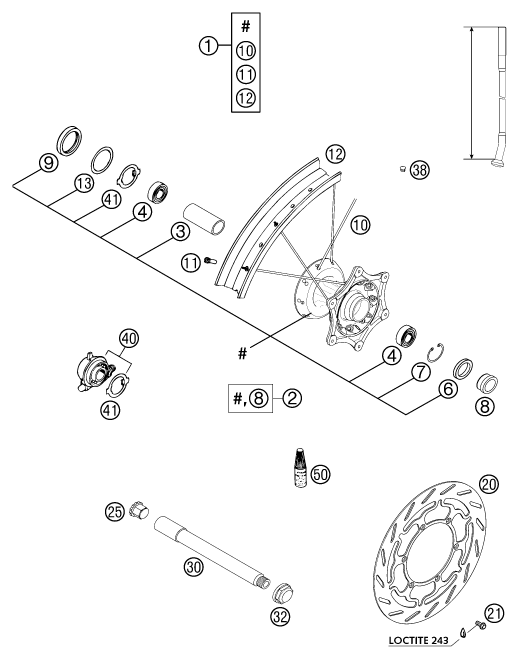 Sprängskiss: Front Wheel – KTM 640 LC4-E ORANGE 18L 2002