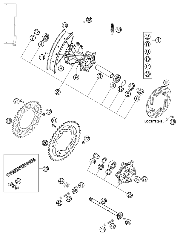 Sprängskiss: Rear Wheel – KTM 640 LC4-E ORANGE 18L 2002