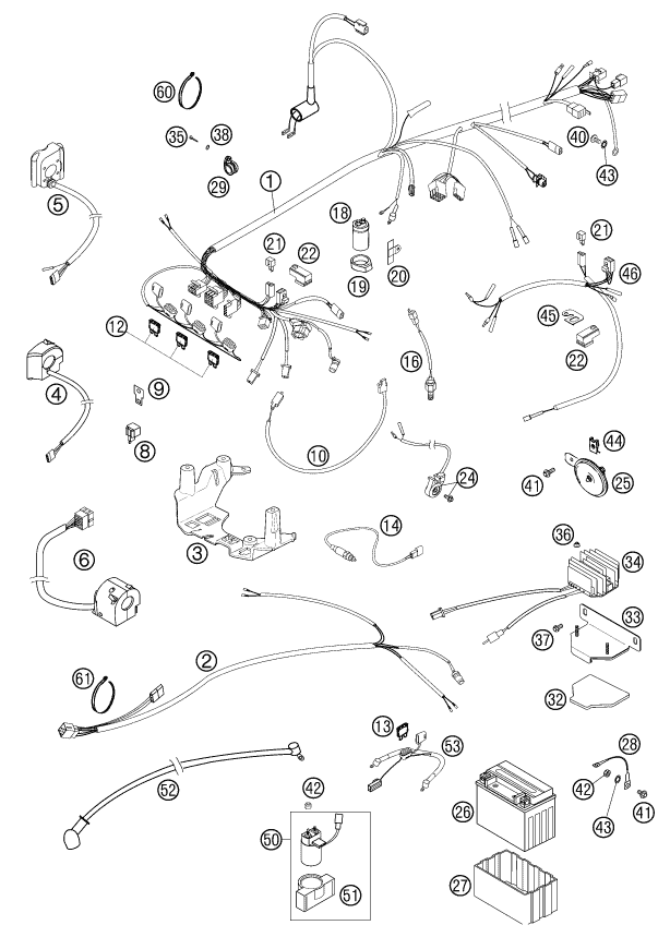 Sprängskiss: Wiring Harness – KTM 640 LC4-E ORANGE 18L 2002