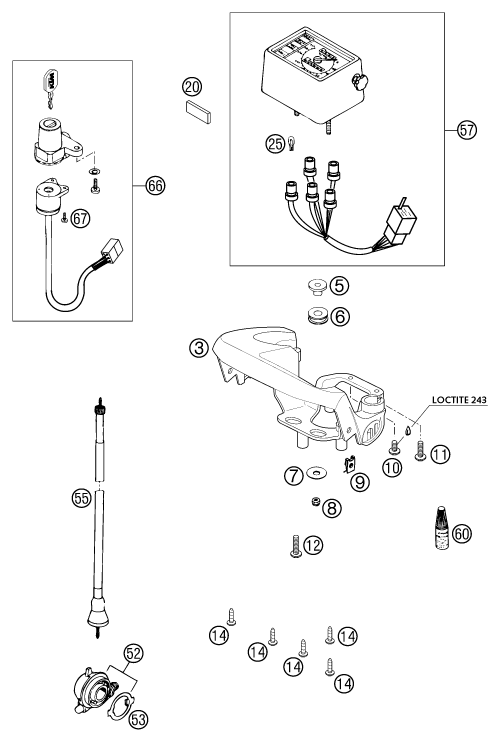 Sprängskiss: Instruments / Lock System – KTM 640 LC4-E ORANGE 18L 2002