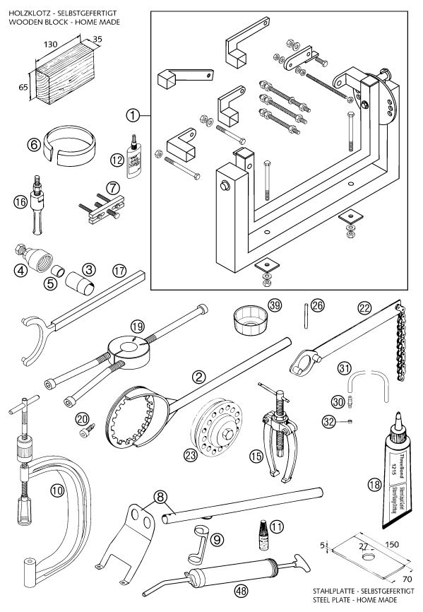 Sprängskiss: Special Tools (Engine) – KTM 640 DUKE II ORANGE 2002