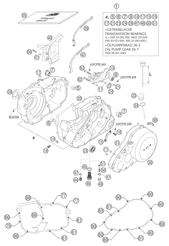 Sprängskiss: Engine Case – KTM 640 DUKE II ORANGE 2002