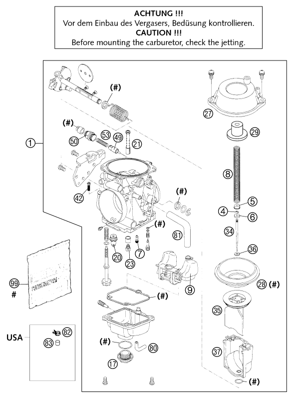 Sprängskiss: Carburetor – KTM 640 DUKE II ORANGE 2002