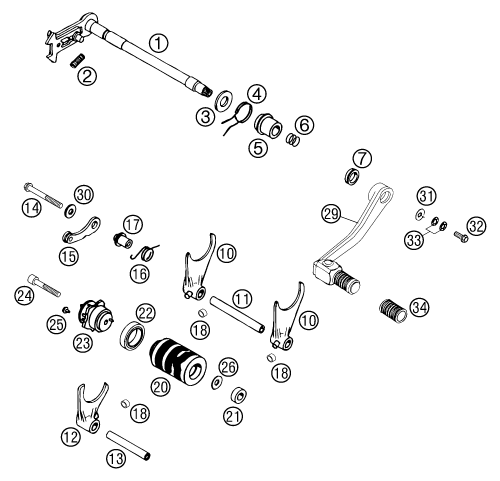 Sprängskiss: Shifting Mechanism – KTM 640 DUKE II LIME 2000