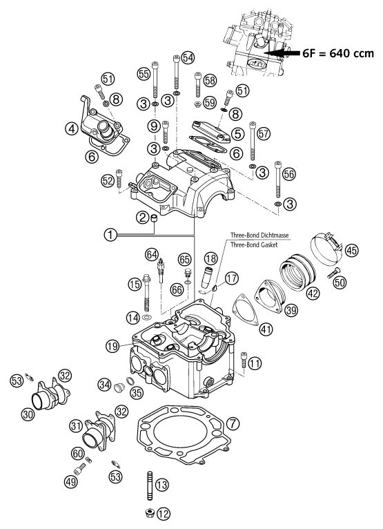 Sprängskiss: Cylinder Head – KTM 640 DUKE II ORANGE 2002