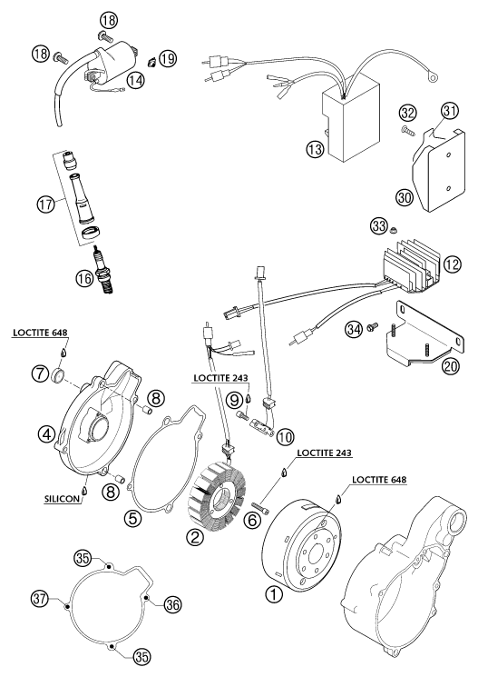 Sprängskiss: Ignition System – KTM 640 DUKE II ORANGE 2002