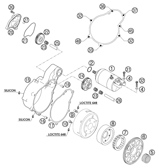 Sprängskiss: Electric Starter – KTM 640 DUKE II ORANGE 2002