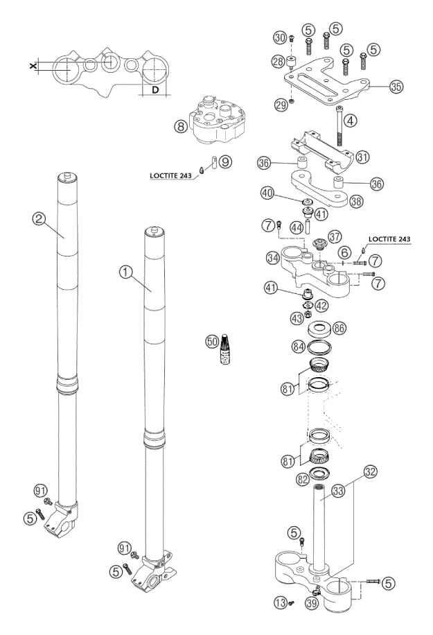 Sprängskiss: Front Fork, Triple Clamp – KTM 660 RALLYE 2002