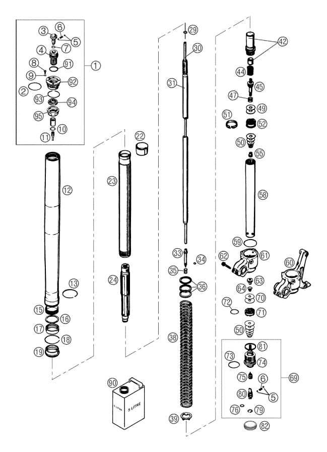 Sprängskiss: Front Fork Disassembled – KTM 660 RALLYE 2002