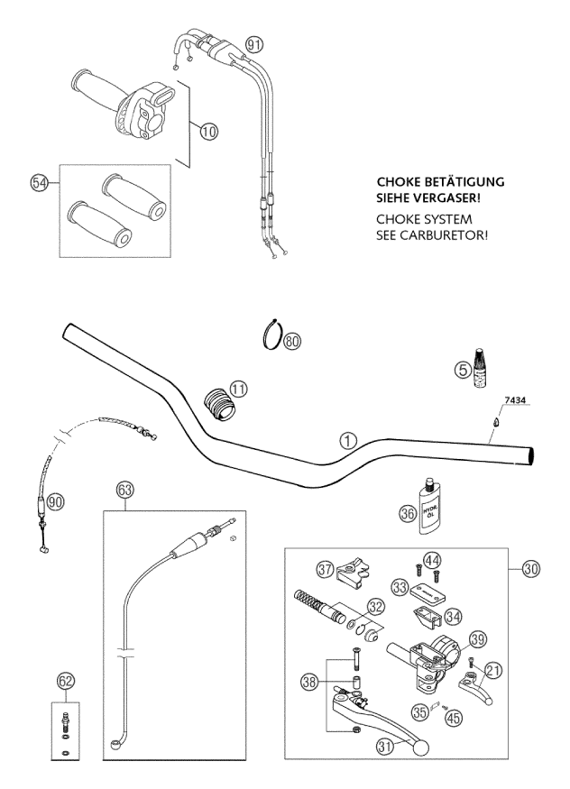 Sprängskiss: Handlebar, Controls – KTM 660 RALLYE 2002