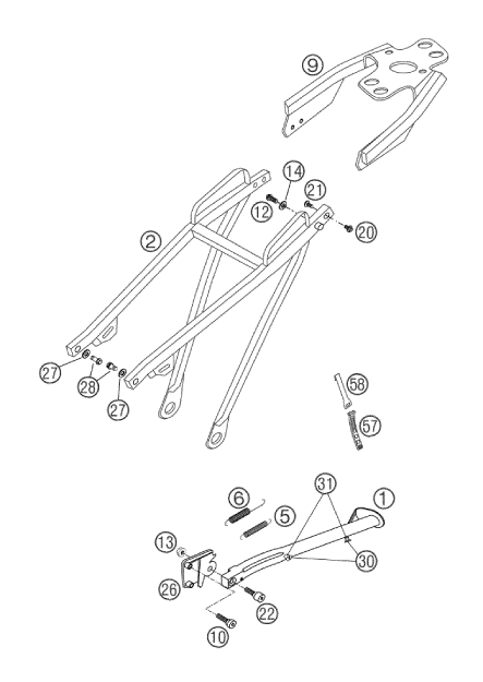 Sprängskiss: Subframe – KTM 660 RALLYE 2002